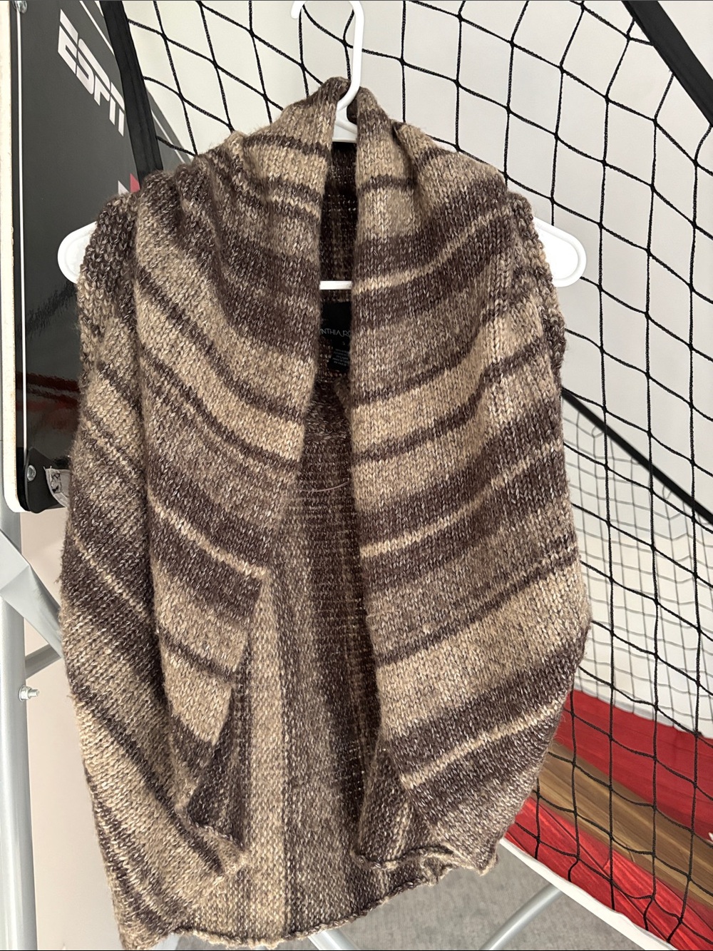 Cynthia Rowley Brown and Cream Striped Knit Poncho